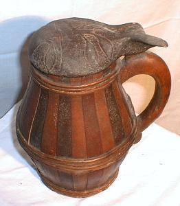 Stayed & Hooped Wooden Tankard - Antique Primitive Barrel Shape
