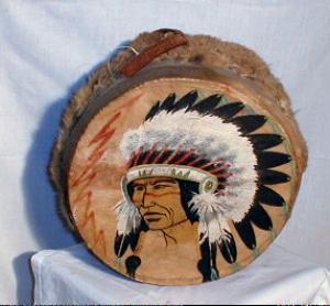 Native American Indian Drum - Antique Hand Painted Ethnographic
