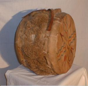 Native American Indian Drum - Antique Hand Painted Ethnographic