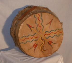 Native American Indian Drum - Antique Hand Painted Ethnographic