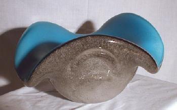 Italian Murano Monumental Venini Art Glass Bowl -Sky Blue with Gold Leaf - Antique Italian Art Glass