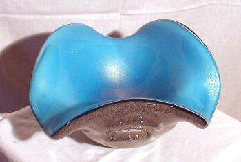 Italian Murano Monumental Venini Art Glass Bowl -Sky Blue with Gold Leaf - Antique Italian Art Glass