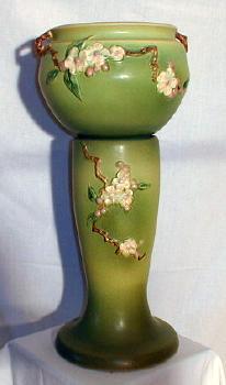 Roseville Art Pottery APPLE BLOSSOM Green Pedestal