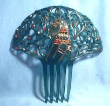 Jewelry Celluloid Rhinestone Hair Comb - Unusual King Tut Design vintage