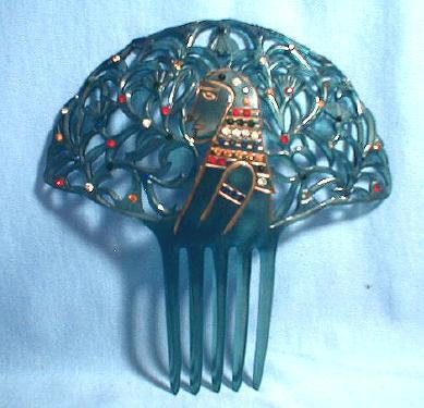Jewelry Celluloid Rhinestone Hair Comb - Unusual King Tut Design vintage