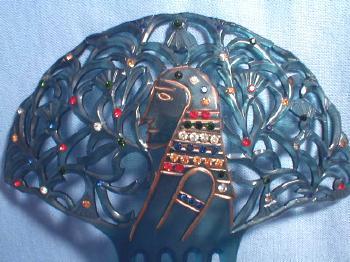 Jewelry Celluloid Rhinestone Hair Comb - Unusual King Tut Design vintage