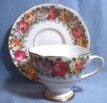 Pink Yellow Lilac ROSES Cup and Saucer - Gladstone Porcelain