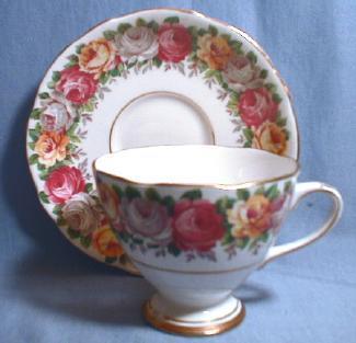 Pink Yellow Lilac ROSES Cup and Saucer - Gladstone Porcelain