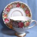 Pink Yellow Lilac ROSES Cup and Saucer - Gladstone Porcelain