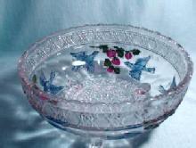 Indiana Glass BIRD & STRAWBERRY Large Glass Bowl with Original Paint - Footed Fruit or Salad Bowl - Early American Glass
