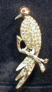Jewelry Tropical Bird Brooch - Vintage Rhinestone Pin- Custome Jewelry