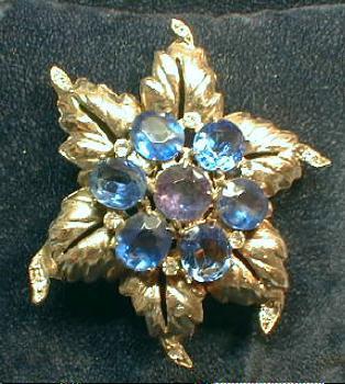 Jewelry Oversize Royal Blue and Amethyst Color Brooch - Vintage Costume Jewelry Pin