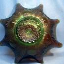 BULLS EYE & LEAVES Carnival Glass Bowl - Vintage Green Northwood Glass