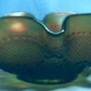 BULLS EYE & LEAVES Carnival Glass Bowl - Vintage Green Northwood Glass
