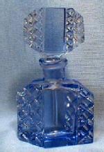 Czech Perfume Bottle - Original Rich Peacock Blue - Vintage Antique Signed Czechoslovakia Glass