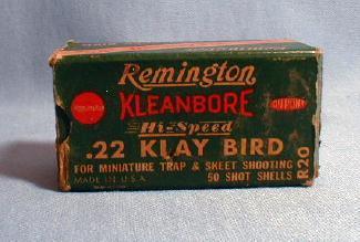 old Remington KLEANBORE .22 KLAY BIRD Rifle Shell Box - Vintage Sporting