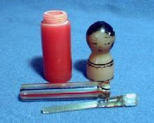 LUTZ Ribbon Art Glass Mini Perfume - Bakelite Pocket Purfume - Figural Lady Head Case