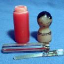 LUTZ Ribbon Art Glass Mini Perfume - Bakelite Pocket Purfume - Figural Lady Head Case