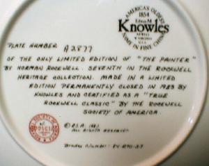 Limited Norman Rockwell THE PAINTER Limited Edition Porcelain Plate