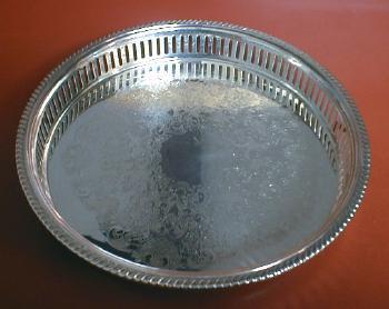 vintage Silverplate Vanity/Perfume Tray - LR Silver Pierced Rim Tray