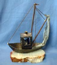 Model Sailing Ship Folk Art Metalware on Quartz