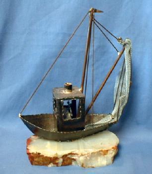 Model Sailing Ship Folk Art Metalware on Quartz
