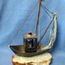 Model Sailing Ship Folk Art Metalware on Quartz