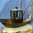 Model Sailing Ship Folk Art Metalware on Quartz