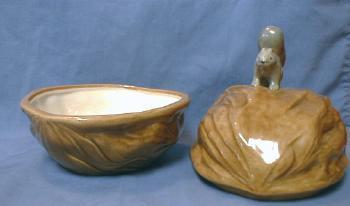 Vintage Squirrel on Nut - Covered Dish - Pottery
