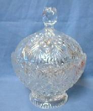 glass Lead Crystal Covered Candy Dish - LARGE Glass Compote