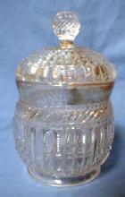 Cut Glass Tobacco Humidor - Vintage Zipper Pattern with Gold Accent - tobacciana