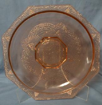 Depression Era Glass Serving Plate Charger Platter - Pink Lacy Pattern