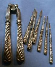 vintage English Silver Nut Cracker with 6 Matching Picks - Antique Metalware
