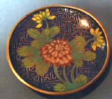 blue Oriental Cloisonne Dish Tray - Vintage Oriental Metalware