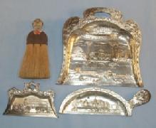 3 Piece Set of Crumb Pans with Broom Depicting 1933 CENTURY OF PROGRESS CHICAGO FAIR - Metalware