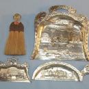 3 Piece Set of Crumb Pans with Broom Depicting 1933 CENTURY OF PROGRESS CHICAGO FAIR - Metalware