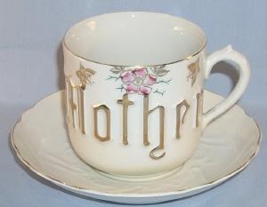 Large German Porcelain MOTHER Cup & Saucer Set.