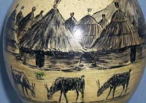 Black Americana Hand Painted OSTRICH EGG on Stand - Ethnographic