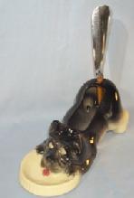 SCOTTIE DOG Porcelain Pin Dish and Bakelite Handled Shoe Horn Holder