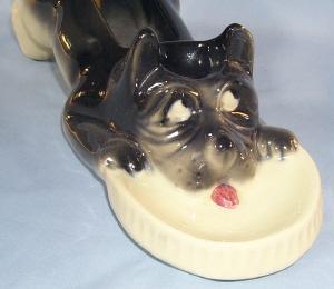 SCOTTIE DOG Porcelain Pin Dish and Bakelite Handled Shoe Horn Holder