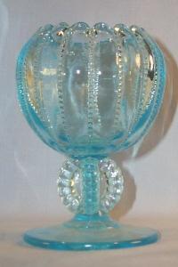 Three L. G. Wright Stormy Blue Glass Footed Rose Bowls