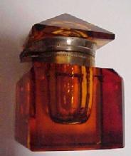 Cut Amber Inkwell - Glass