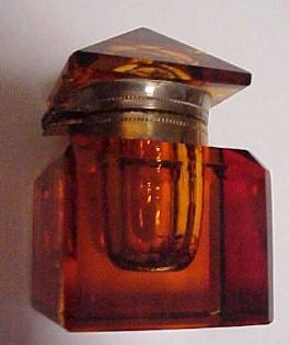 Cut Amber Inkwell - Glass