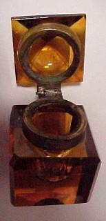 Cut Amber Inkwell - Glass