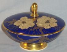 ROSENTHAL Gold Trimmed Blue Covered Porcelain Footed Bowl