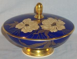 ROSENTHAL Gold Trimmed Blue Covered Porcelain Footed Bowl