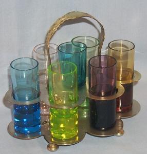 Seven MultiColor Shot Glasses in Carrier