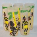 Set of Five Painted BLACK AMERICANA Frosted Ice Tea Glasses - ethnographic