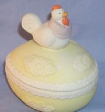 CHICKEN ON EGG Bisque Porcelain Covered Dish