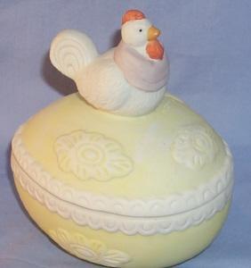 CHICKEN ON EGG Bisque Porcelain Covered Dish